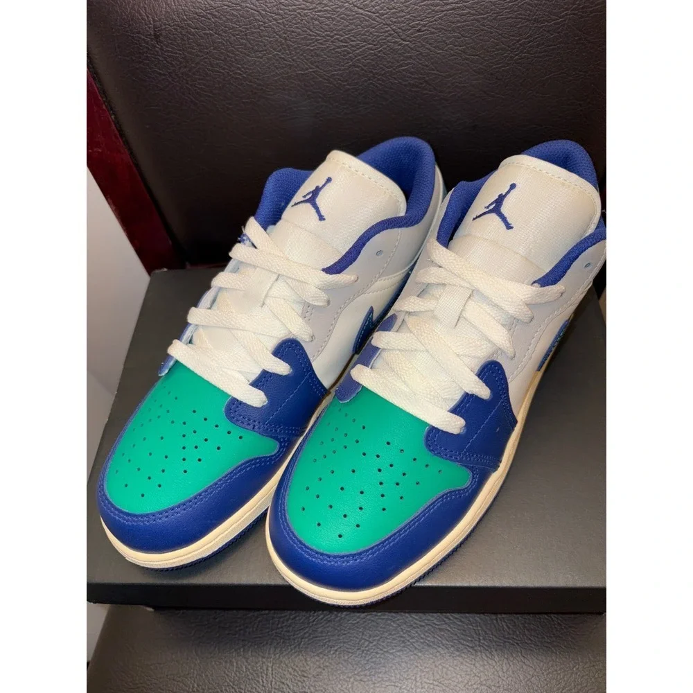 New Nike Air Jordan 1 Low SE Youth GS Sail Deep Royal Blue Green DH3216100 Sz 6Y